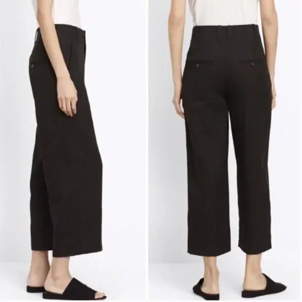 Vince Black Linen Blend High Waist Wide Leg Crop Pants - Picture 2 of 14